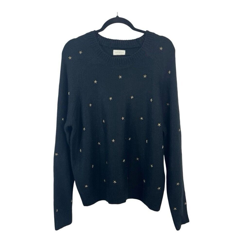 Lucky Brand Womens Size L Star Stud Black Crewneck Pullover Sweater